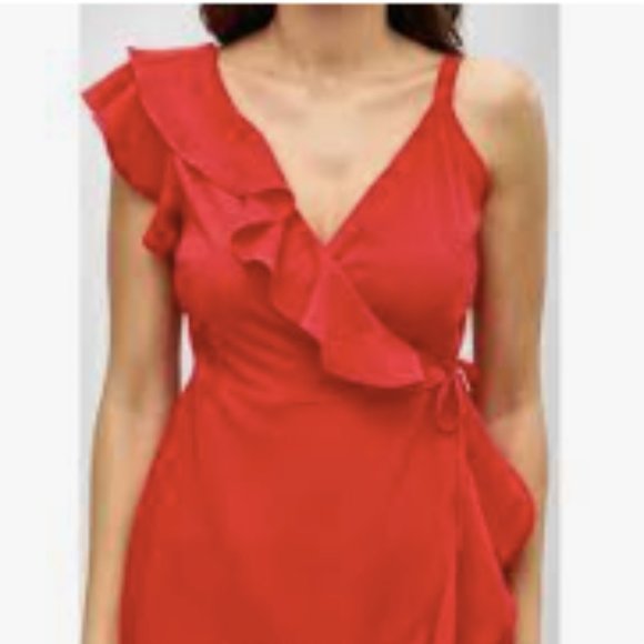 Red Ruffle Wrap Dress (XS) - Picture 5 of 10